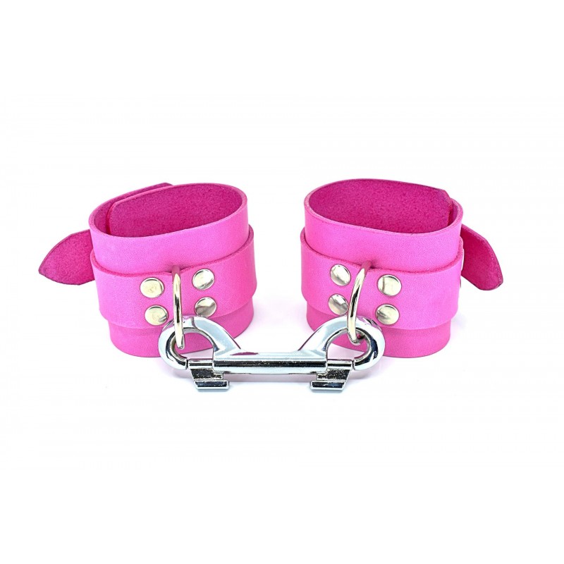 Menottes bdsm Pink Lovers - NYMAERIA - bracelets de contrainte sm en cuir rose