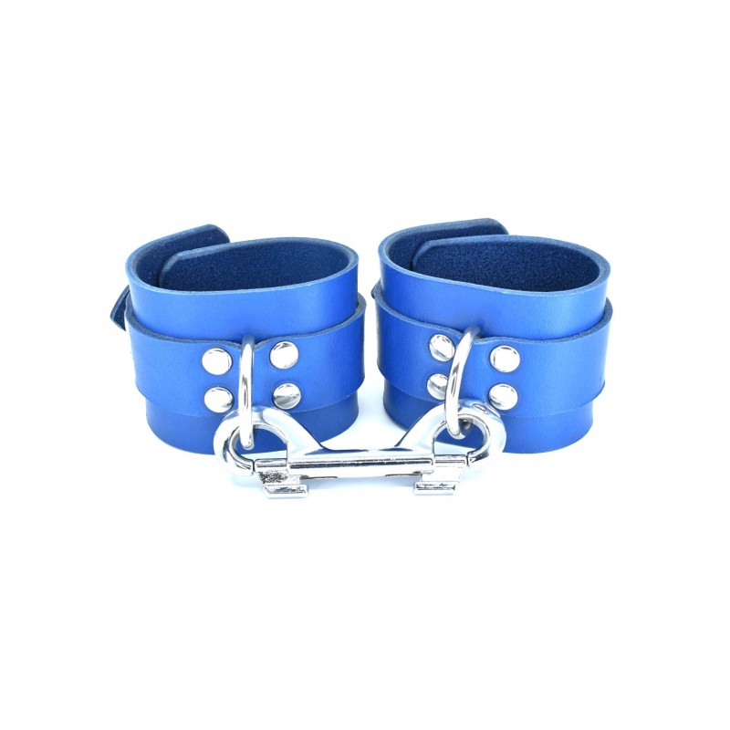 Menottes bdsm bleu lovers -NYMAERIA- bracelets en cuir resistants